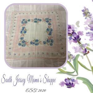Vintage 1950s Pink & Blue Floral Handkerchief